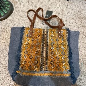 Myra Bag Yellow and Brown Patterned Tote